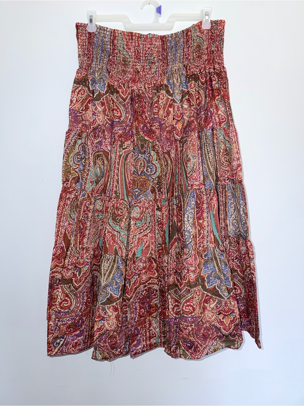 Ralph Lauren Red Multi Paisley Tiered Maxi Skirt